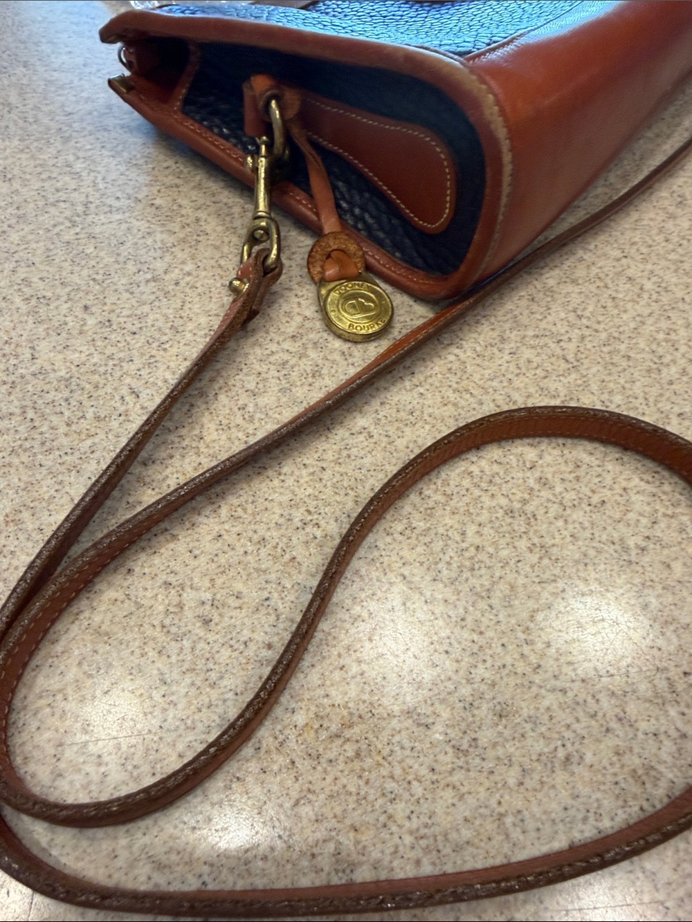 Dooney & Bourke Black Pebbled Leather Crossbody with Brown Trim and Strap - Picture 3 of 13